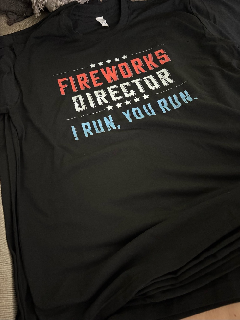 Men’s XXL Fireworks Director Graphic Tee - Black with Red, White & Blue Print